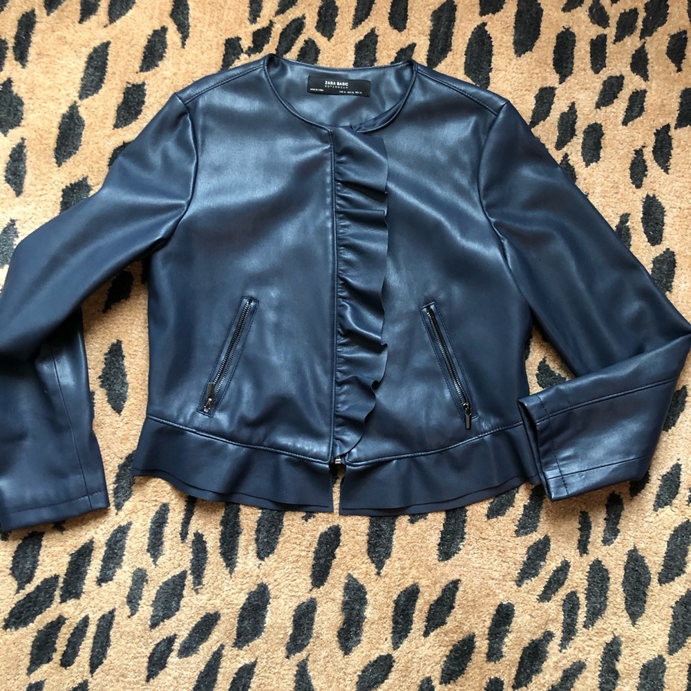 Zara Navy Faux Leather Jacket